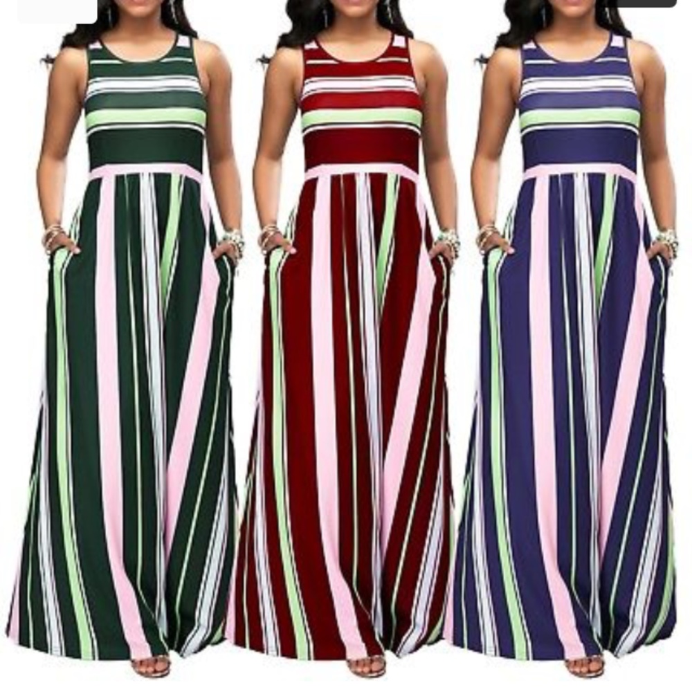 New Green/Pink Sleeveless Maxi Dress